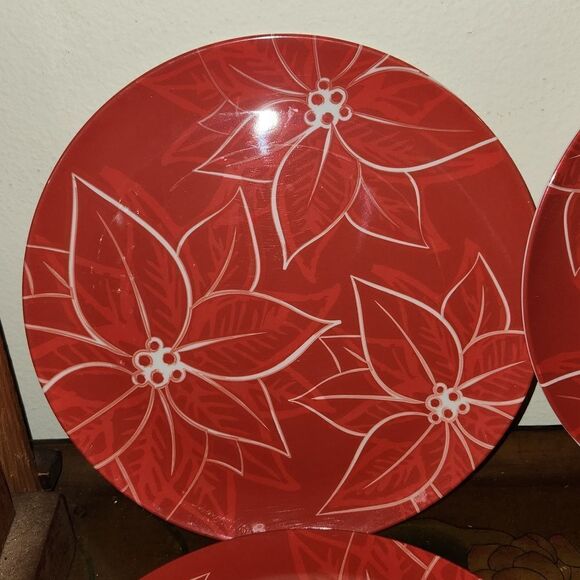 Mulberry Poinsettia Melamine 10.5" Dinner Plate Set of 4 - Picture 2 of 6